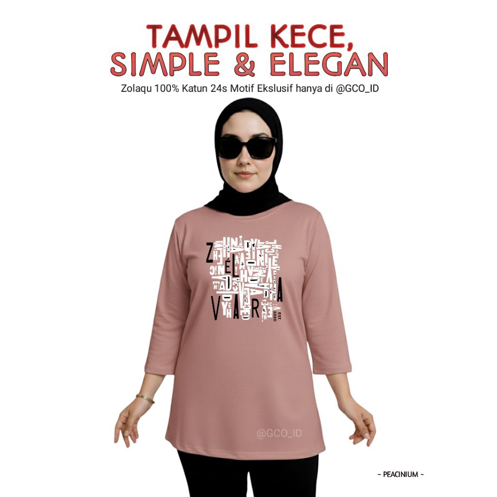 Semitunik Oversize Zolaqu Original Terbaru 2025 Motif Terbatas | Kaos Wanita Dewasa Pink Peach Motif