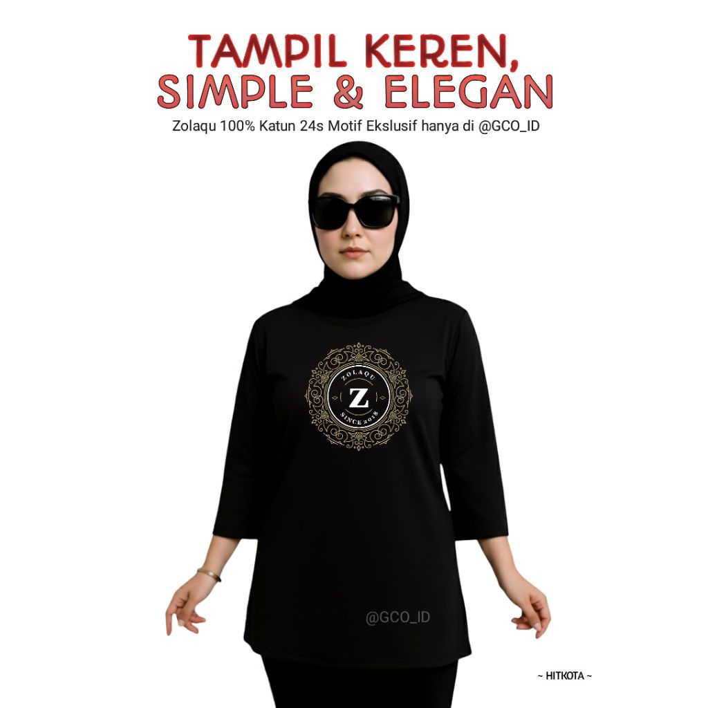 T-shirt Wanita Zolaqu Original | Kaos Hitam Black Mahkota Lengan Panjang Kekinian Korea Hijab Style 