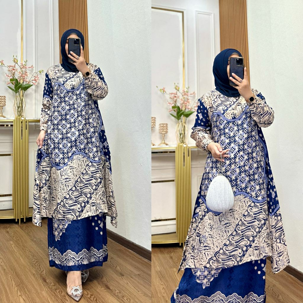 jumbo Set Tunik Batik Sutra dobby one set rok premium kondangan motif batik adem tidak nerawang big 
