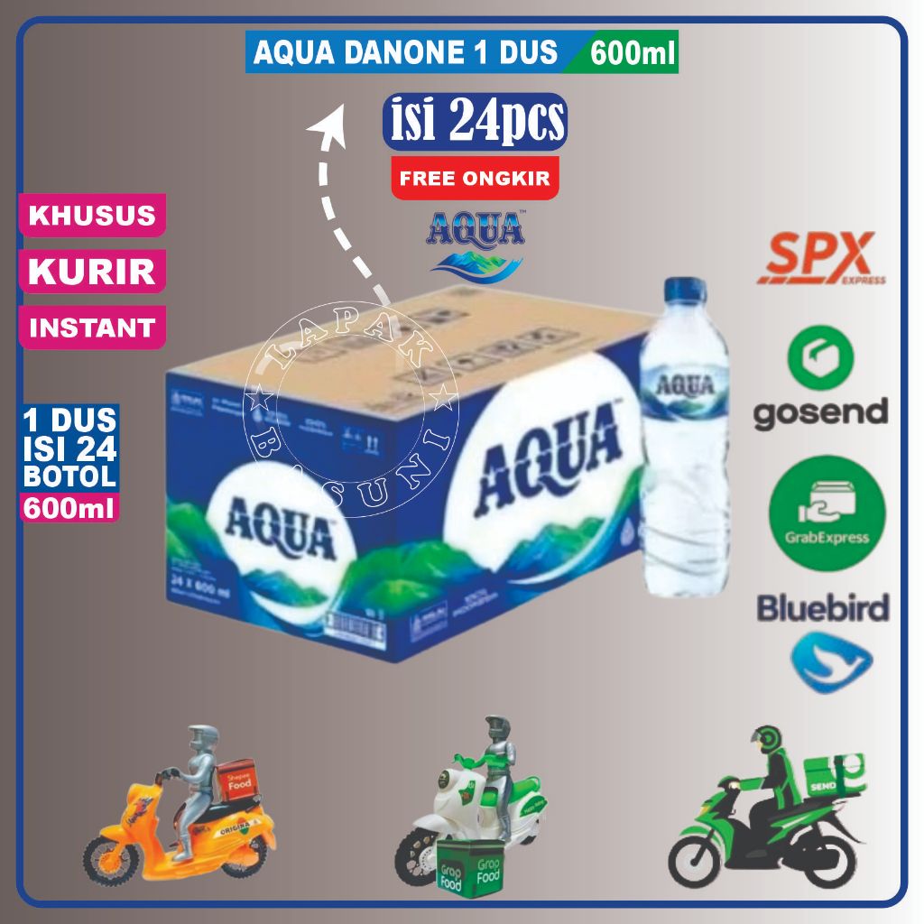 Danone Aqua Botol 600ML 1Dus Kurir Instant/Sameday
