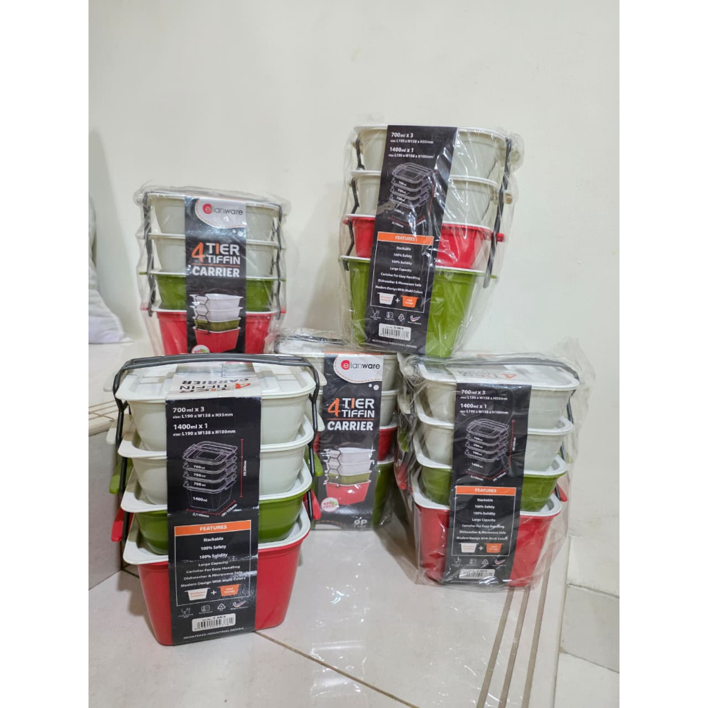 4 Tingkat / Layer Microwaveable BPA FreeFood Carrier Lunch Box with Cariolier Rantang tupperware