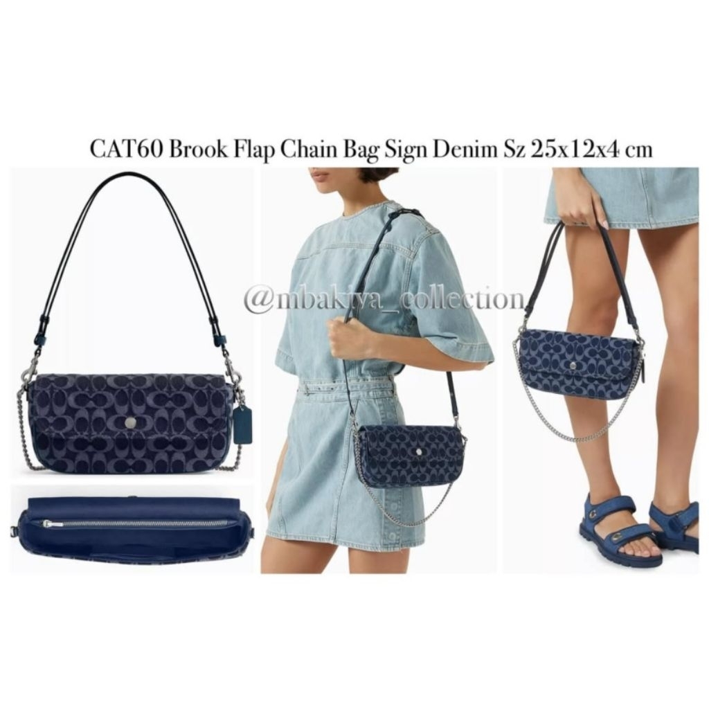 CO CAT60 Brook Flap Chain Bag Sign Denim