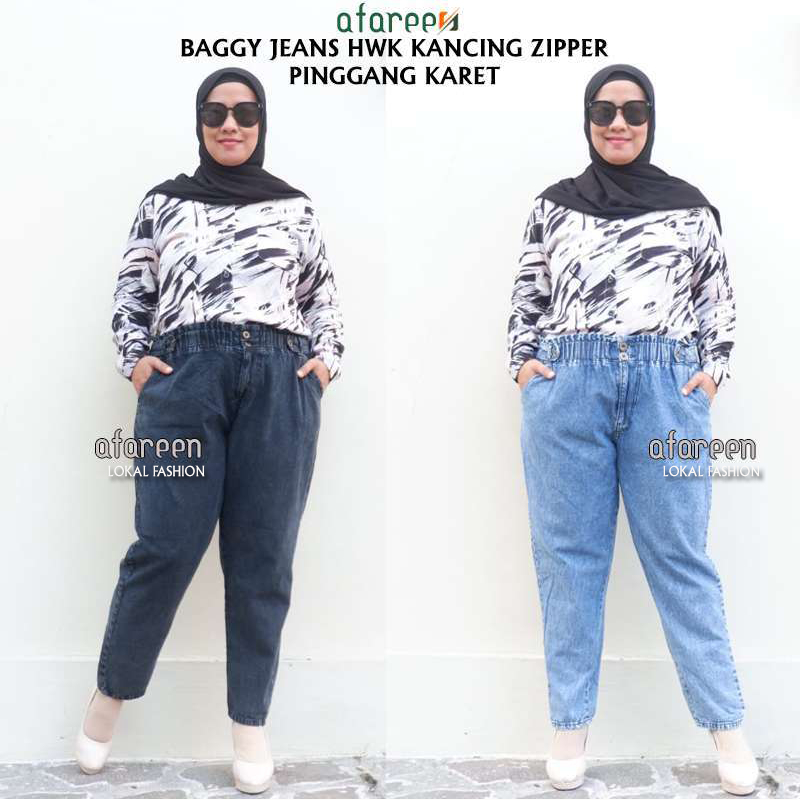 Kulot Jeans Kancing Zipper Celana Baggy Jeans Jenna Pinggang Karet Jumbo
