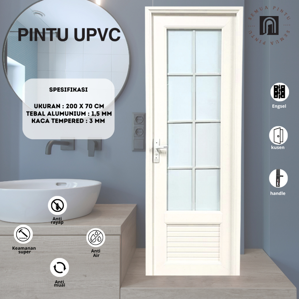 Pintu Kamar Mandi UPVC, Pintu Toilet, UPVC Door, Pintu Kamar Mandi Anti Rayap