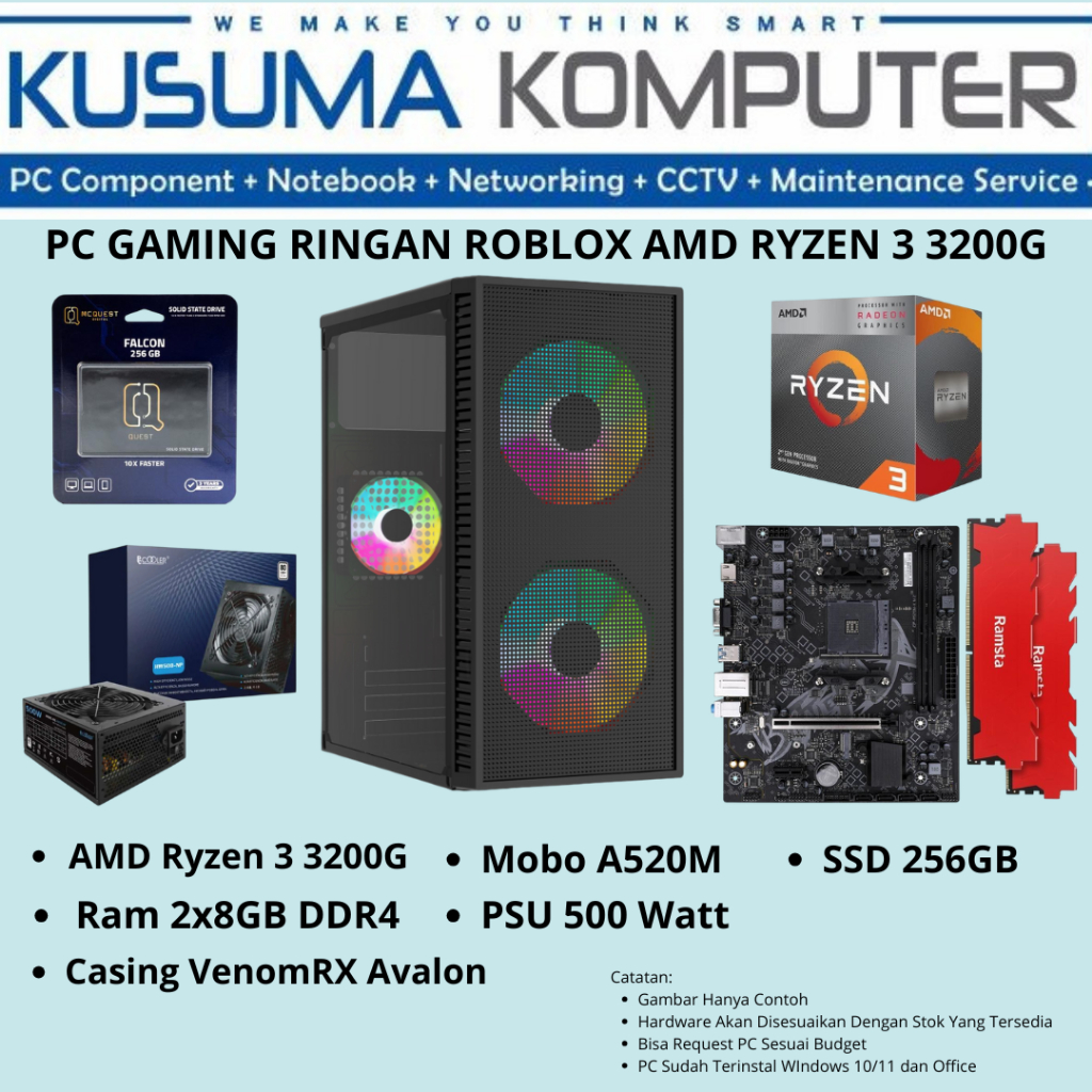 PC GAMING RINGAN ROBLOX AMD RYZEN 3 3200G RAM 16GB