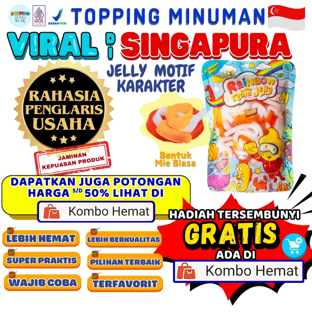 Jelly Motif Karakter Topping Minuman - Jelly Bentuk Mie Biasa Cocok Untuk Semua Minuman