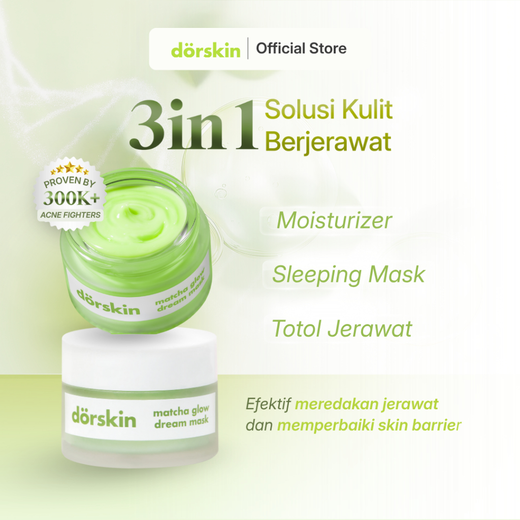 [BEST SELLER] Dorskin Matcha Glow Dream Mask Multifungsi - Anti Jerawat Bruntusan Melembabkan & Menc