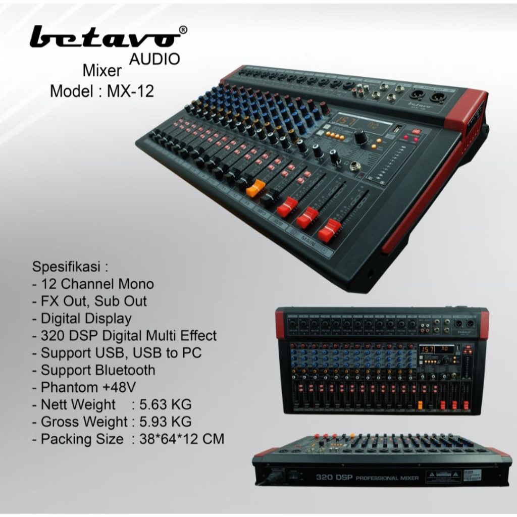 POWER MIXER AUDIO BETAVO MX-12 MX12 MIXER 12 CHANNEL