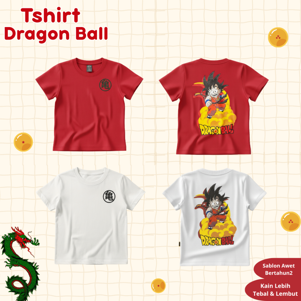 Kaos Anak Dragon Ball Goku Baju Anak Laki Laki Perempuan  Sablon Awet Bahan Tebal Lembut Adem