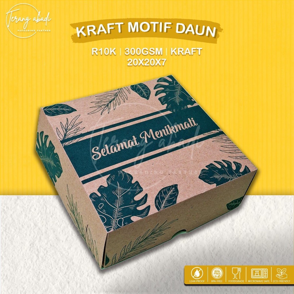 (minim 20 pcs)MOTIF DAUN/Dus Nasi Kraft R10K DAUN Hijau/Dus Kraft R10K Motif Daun/Dus Coklat Daun