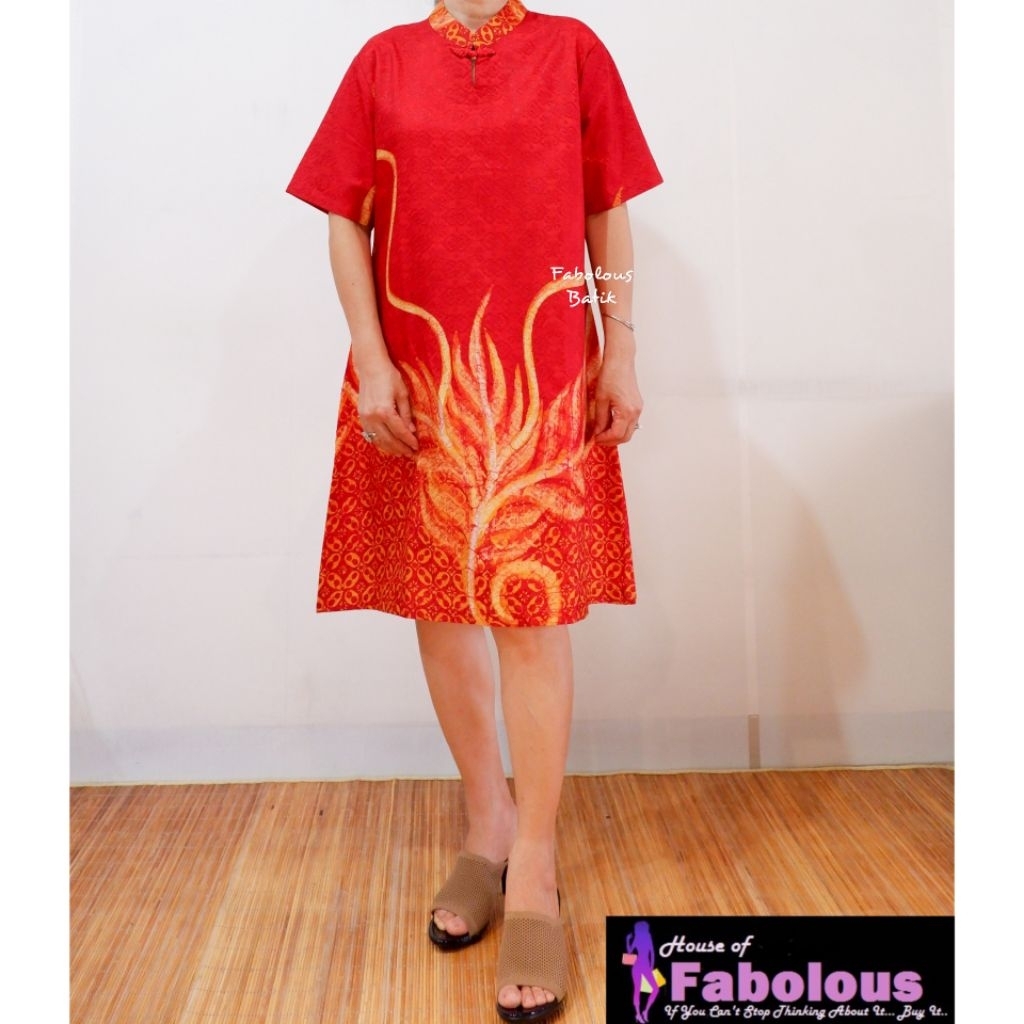 Dress Batik Chiongsam / Dress Batik Viscose / Dress Batik Merah / Dress Batik Chiongsam Modern / Dre