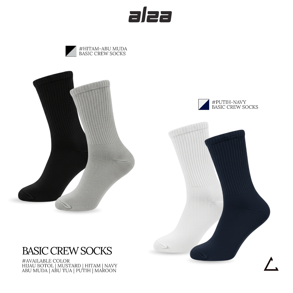ALZA Crew Socks Kaos Kaki Tebal Pria Wanita Korean Style Kaos Kaki Panjang Polos