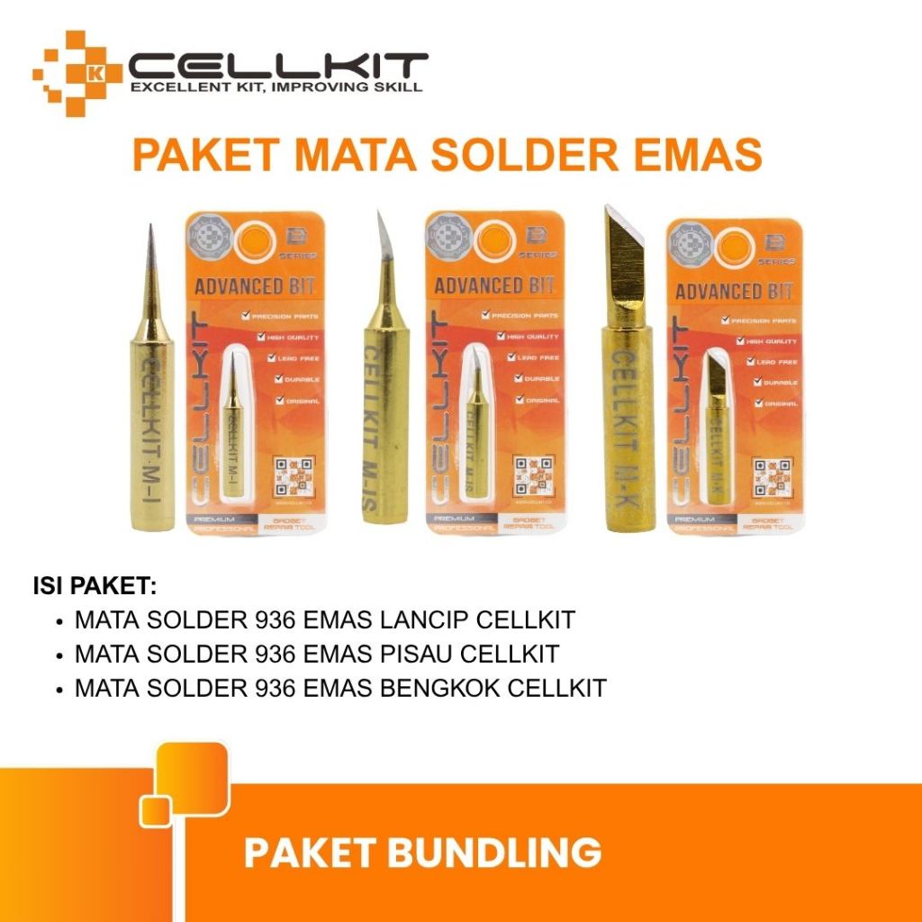 CELLKIT Paket Mata Solder 936 Emas (Lancip, Bengkok, Pisau)