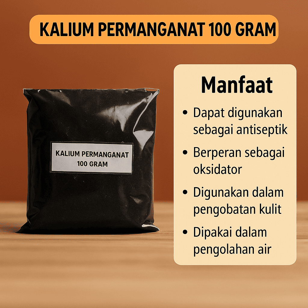 100 Gram PK Kalium Permanganat - Permanganas Kalikus - PK Obat ikan Koi KMNo4 - Bahan Pemutih Kertas