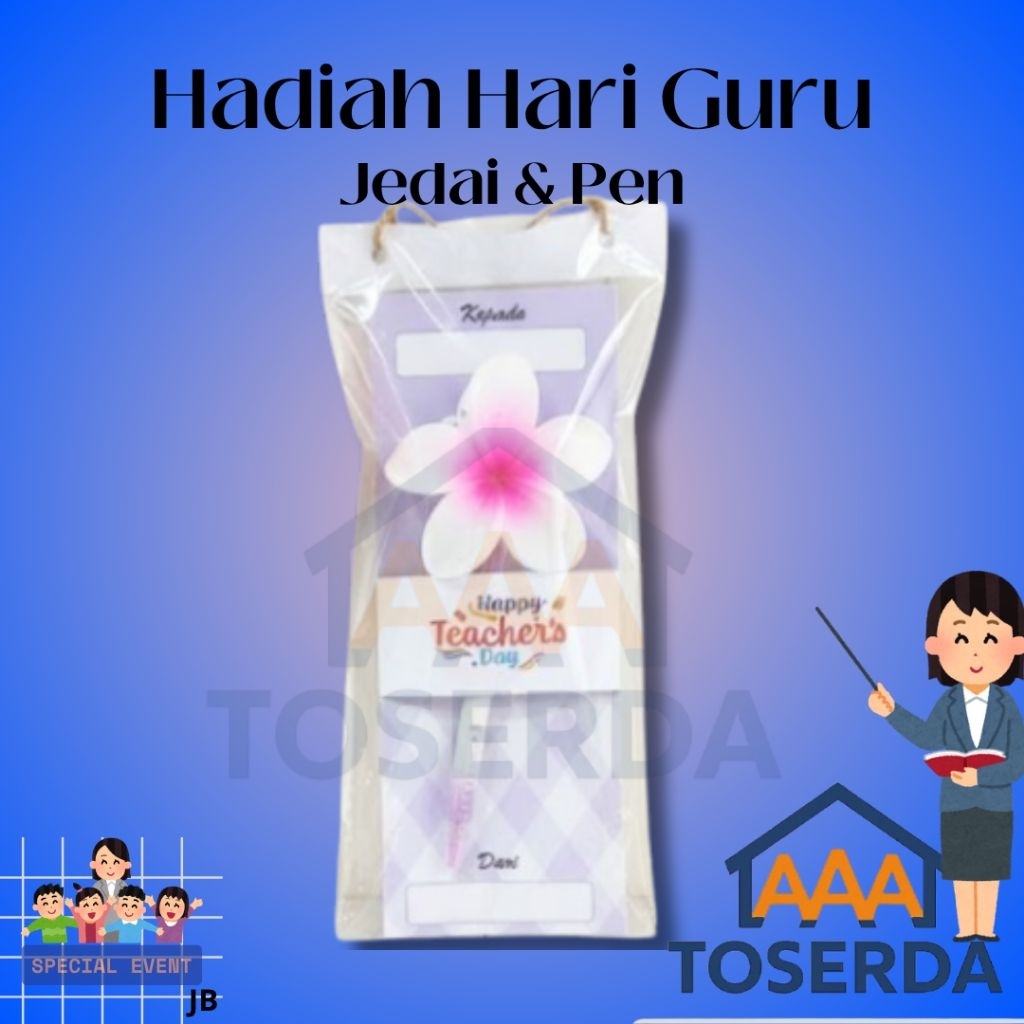 AAA Toserda | Hampers Hari Guru – Set Hadiah Guru Ekonomis (Bolpen + Jedai Bunga + Tag + Plastik) – 