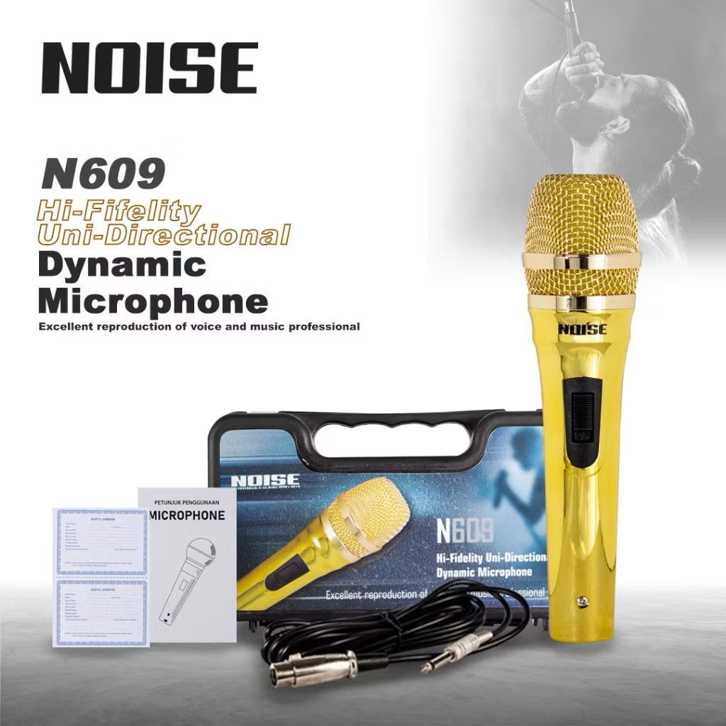 ORIGINAL MIC NOISE MIC KABEL PROFESSIONAL MICROPHONE N609 EMAS GOLD MIC KAROKE MIC KARAOKE PESTA