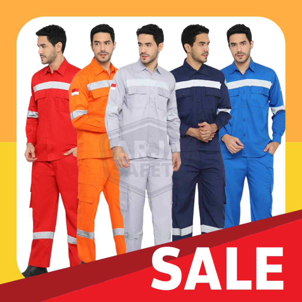 ARJA SAFETY [ FREE LOGO K3 & BENDERA ]  Setelan Safety K3 Lengkap | Setelan Drill Premium | Setelan 