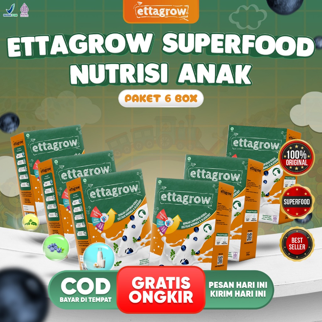 6 Box Ettagrow Susu Anak 3-12 Tahun Original Peninggi Badan & Penambah Nafsu Makan | Halal BPOM