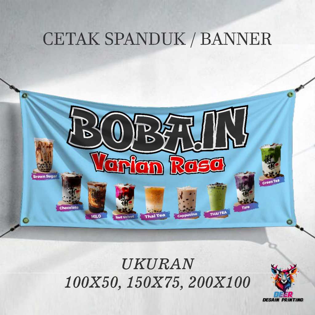 Cetak Spanduk Banner Backdrop BOBA VARIAN RASA Bisa Request