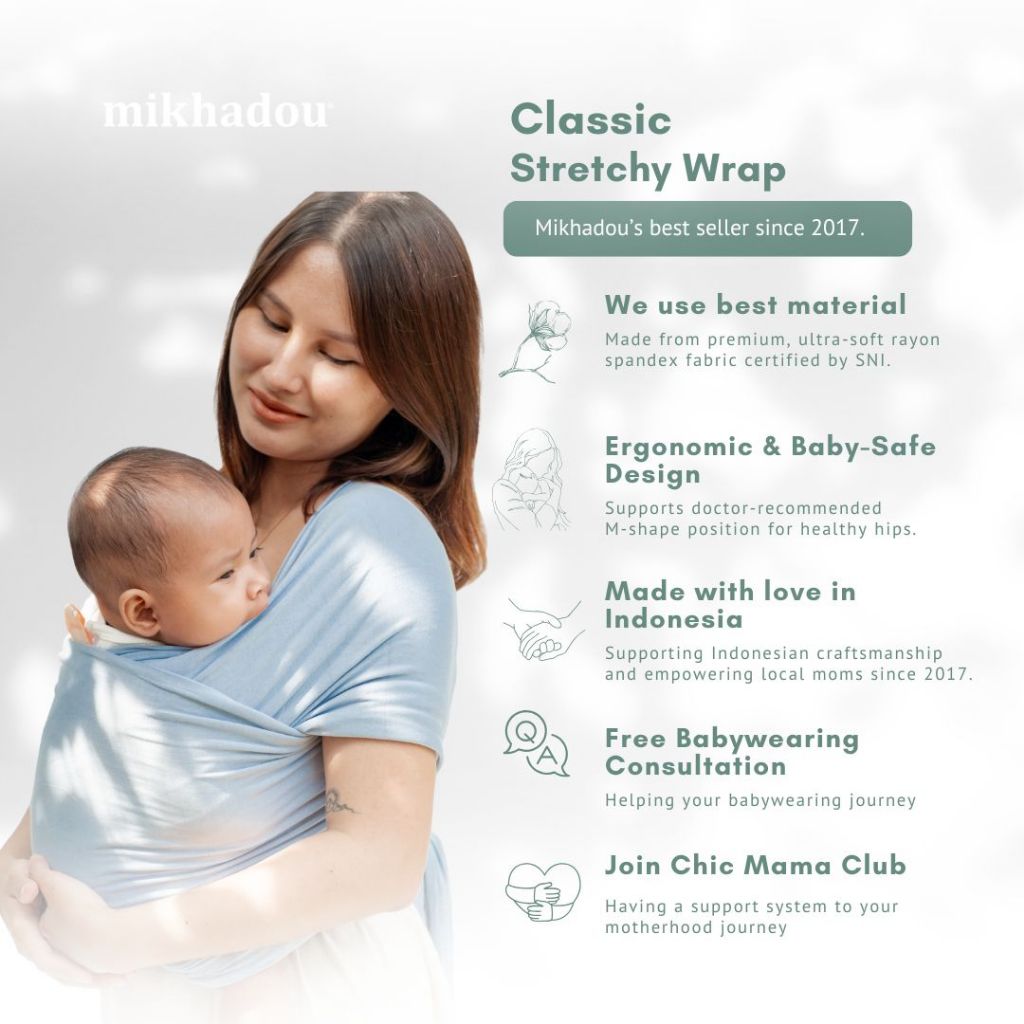 Mikhadou Stretchy Wrap - Gendongan Bayi M Shape Sky - Baby Carrier