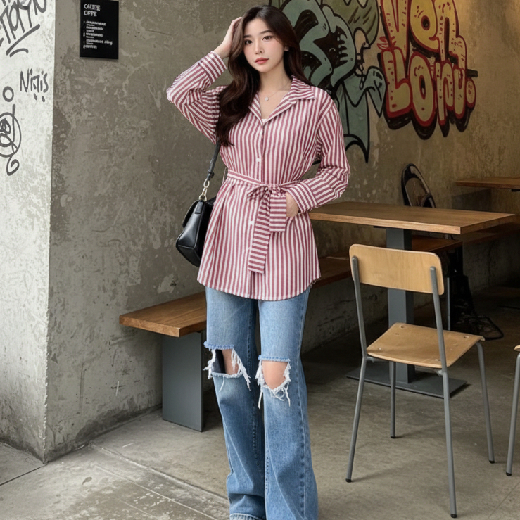 baju wanita kemeja salur | kemeja salur wanita kerja