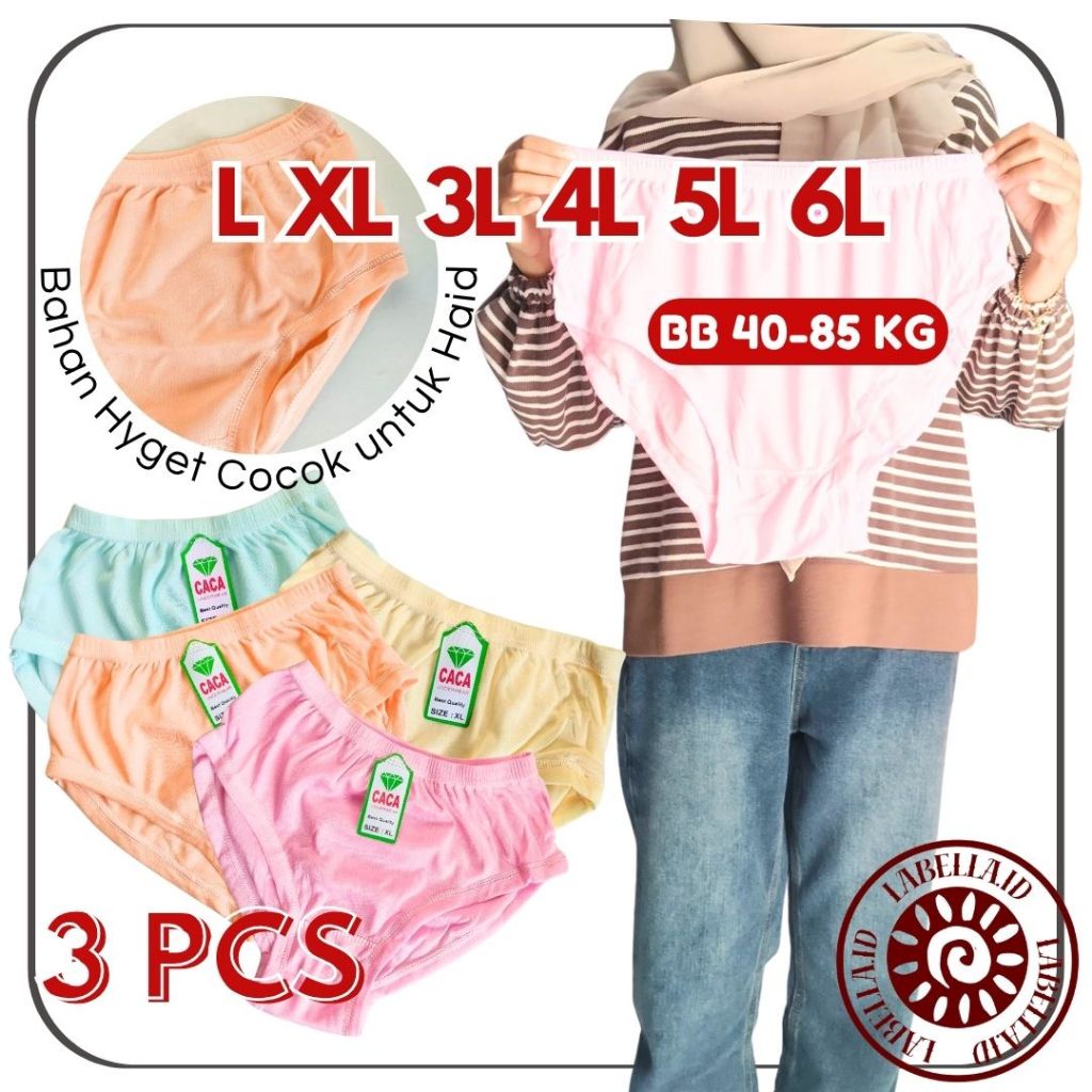 TERMURAH 3 pcs Celana Dalam Jumbo Wanita 3L 4L 5L 6L CD Lusinan Grosir Haid Nifas HYGET POLOS LABELL
