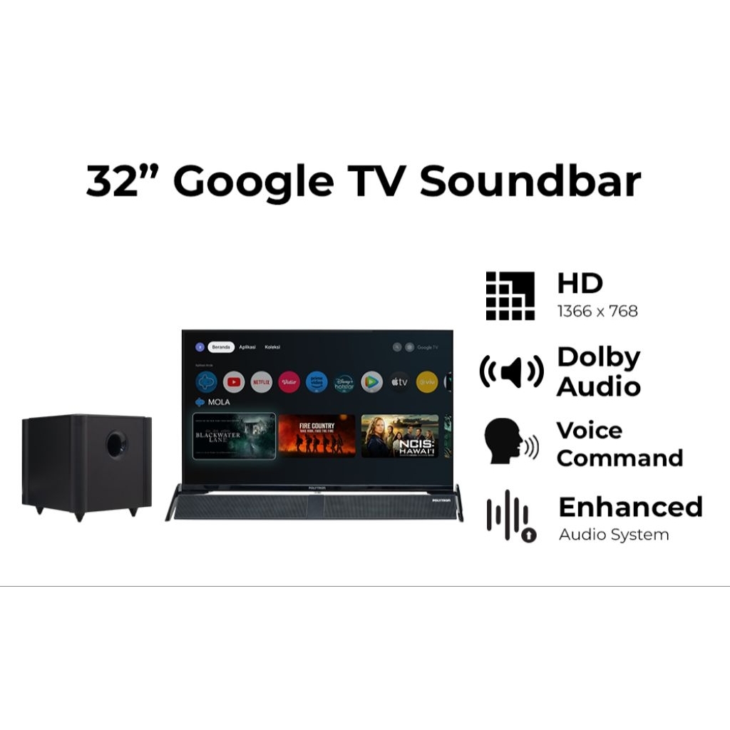 POLYTRON Google TV 32 inch soundbar