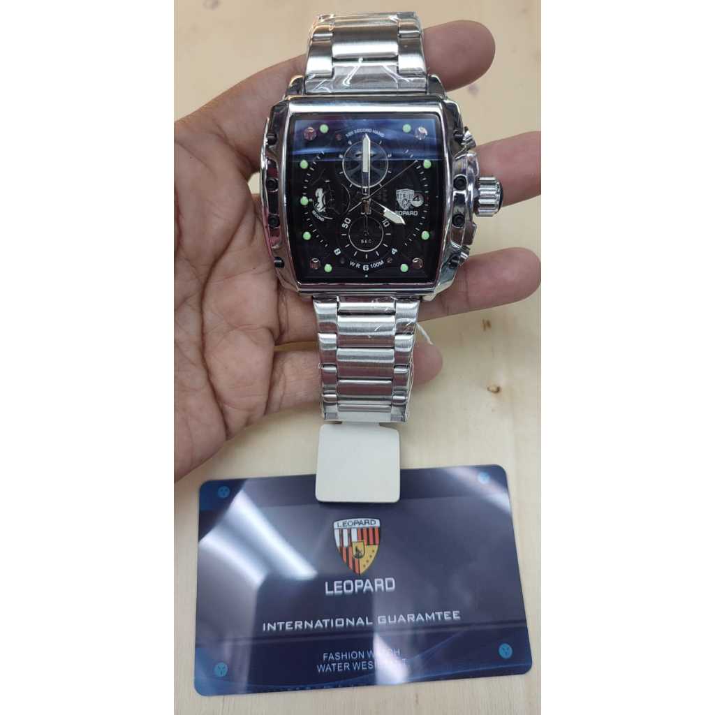 Jam tangan Pria Leopard 3530 kotak tali rantai tanggal chrono aktif analog original