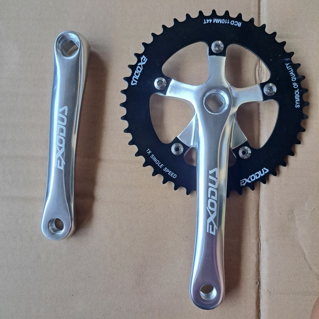 CRANK SINGLE 44T EXODUS ALLOY CHROME SEPEDA FIXIE BMX MTB BALAP