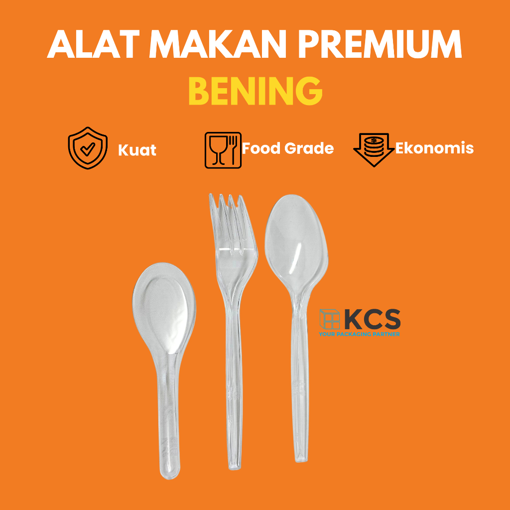 Sendok Plastik | Garpu Plastik | Sendok Bebek Makan Bening | Alat Makan Sekali Pakai Premium | Tebal