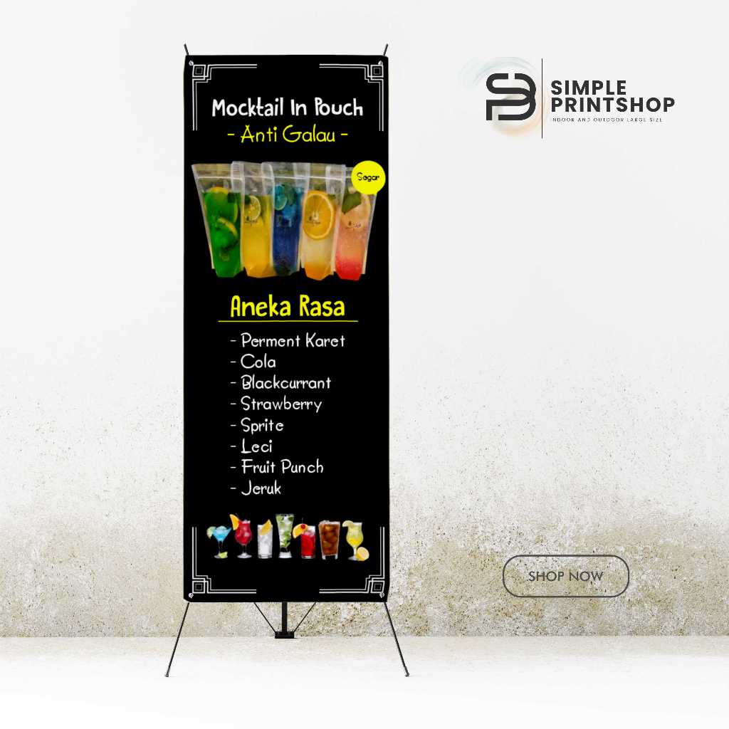cetak spanduk banner mocktail anti galau custom desain 60x160