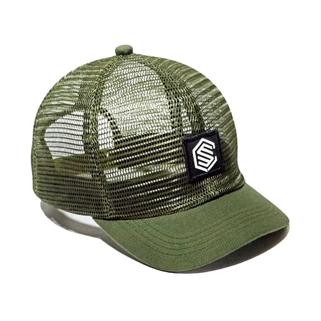 Topi Trucker Jaring Topi Keren Visor Pendek Army Unisex Logo Bordir