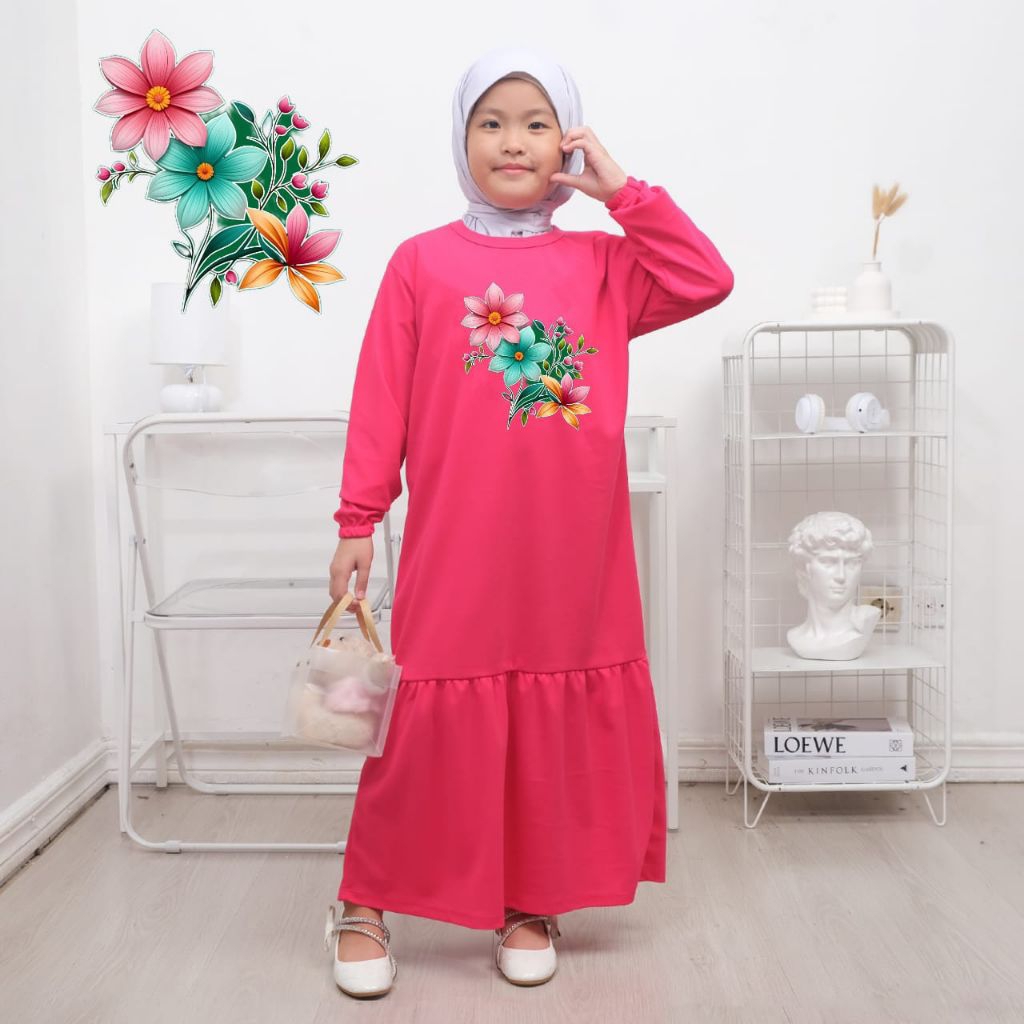 pakaian muslim gamis anak perempuan gaun panjang umur 2-12 tahun