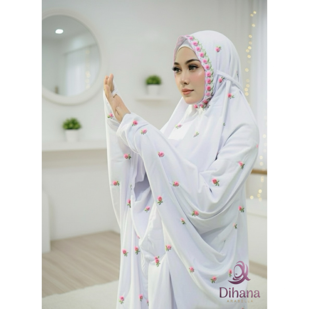 MUKENA LAJURAN BORDIR TABUR SERIBU BUNGA NON KERUT DEWASA | RUKOH POLINO PUTIH SANTRI REMAJA MODEL T
