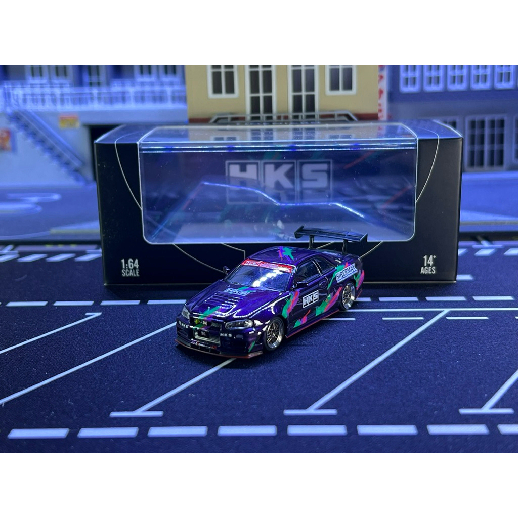 1:64 TIME MICRO Nissan Skyline GTR R34 HKS Purple (Openable Hood)