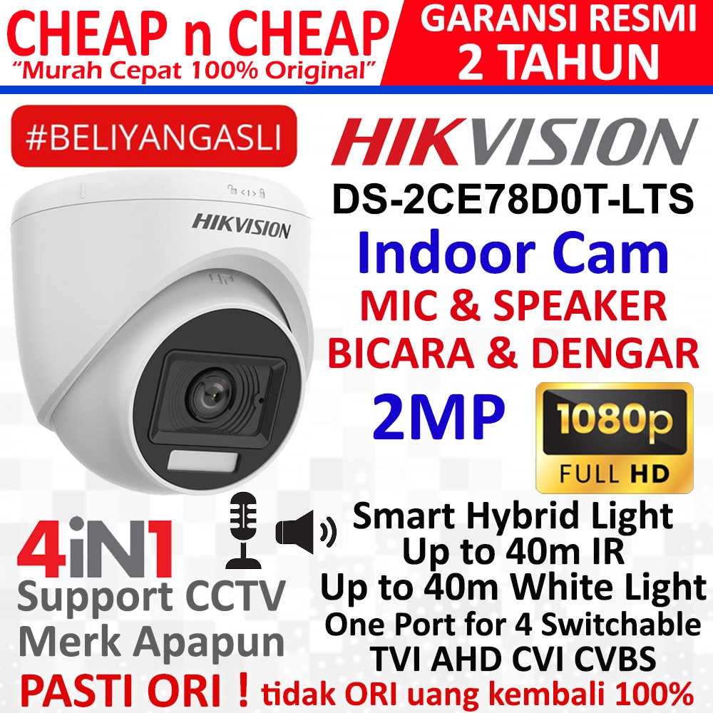 CCTV HikVision 2MP Two Way Audio Indoor DS-2CE78D0T-LTS - CCTV Analog Hik Vision