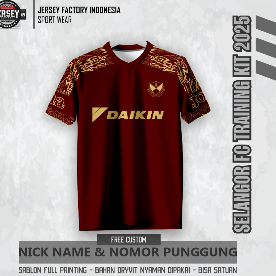 JERSEY SEPAK BOLA SELANGOR FC TRAINING KIT 2025 free custom nama dan nomor punggung full printing