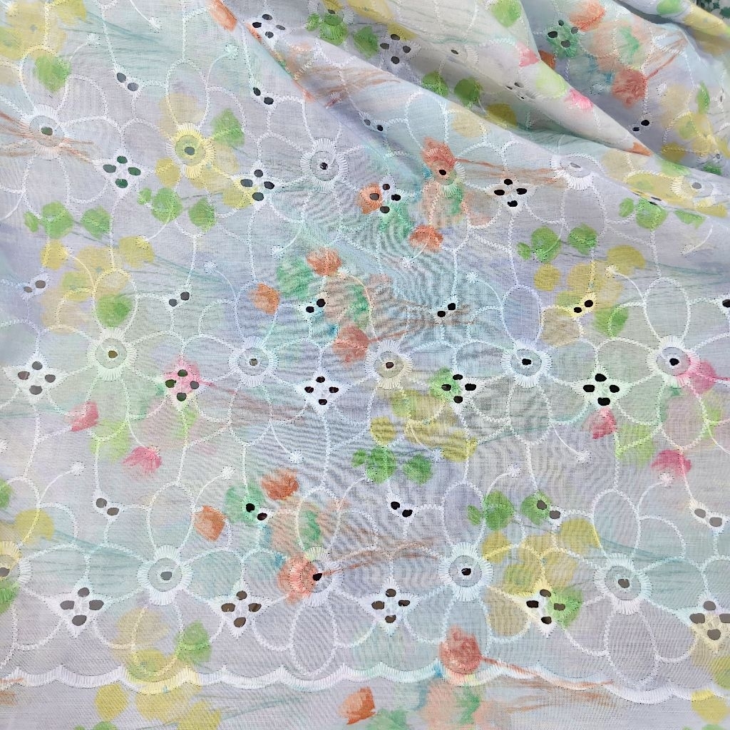 Katun Bordir Motif Printing Premium/Kain Katun Bordir Printing Bolong/Kain Katun Bordir/Kain Katun