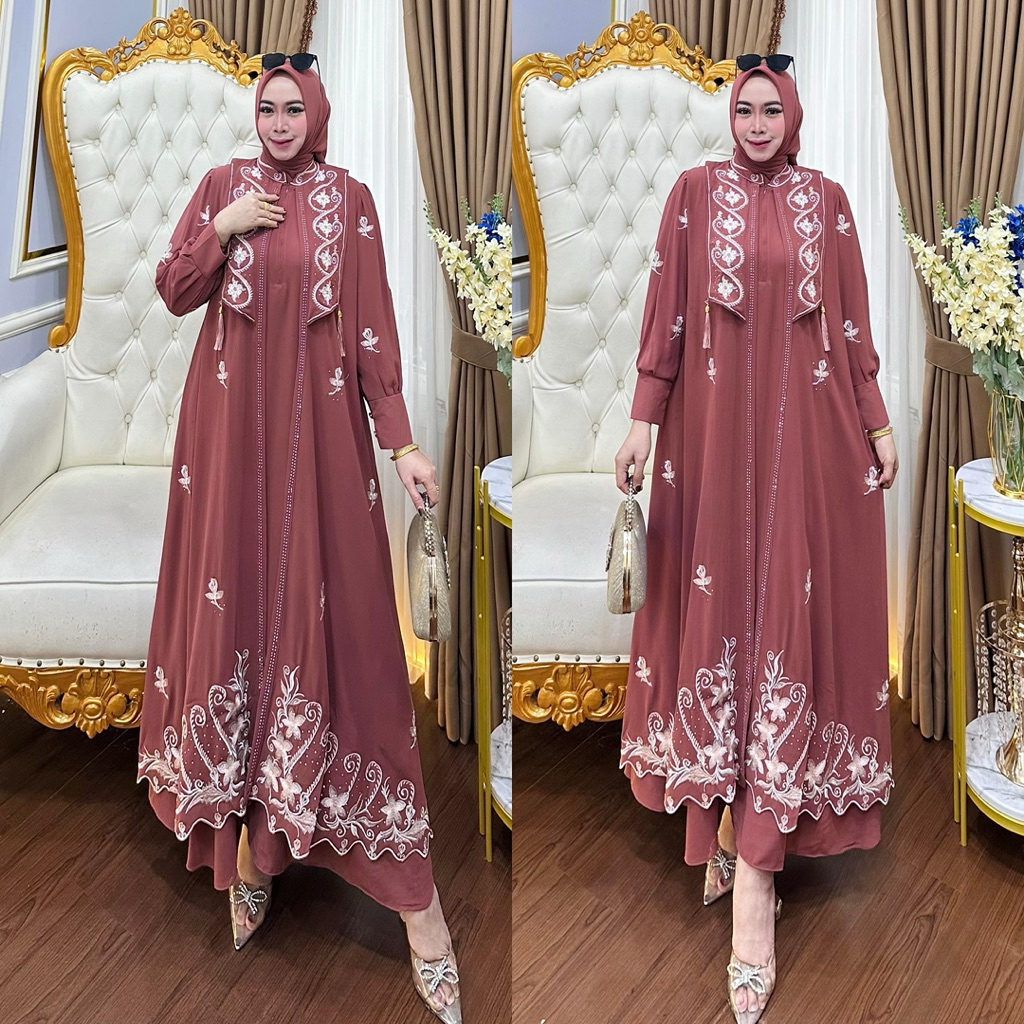 YAYA BUTIK  Gamis Azizah Bordir set hijab gamis lebaran murah gamis  Bordir gamis mewah murah gamis 