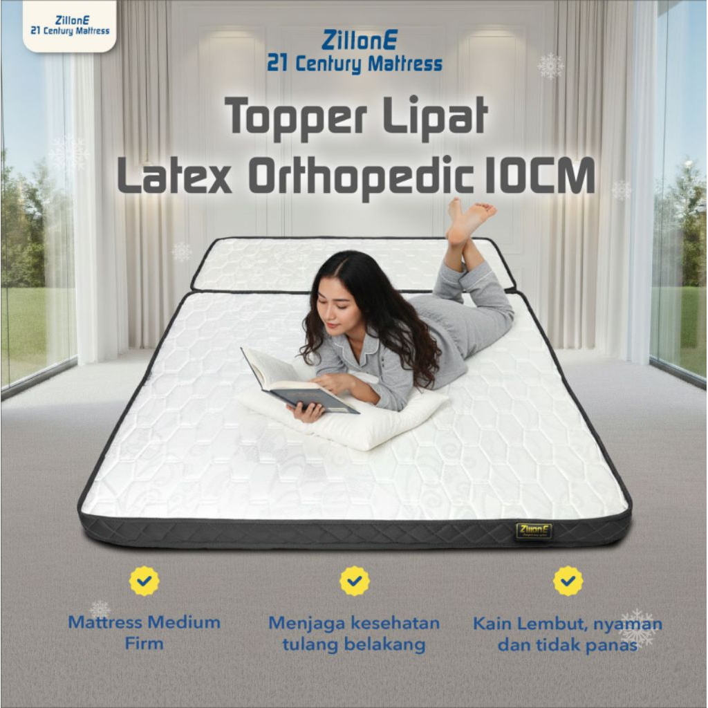 Zillone Flex Fold Latex Topper 10cm – Topper Kasur Lipat Orthopedic | Topper Kesehatan | 90x200–200x