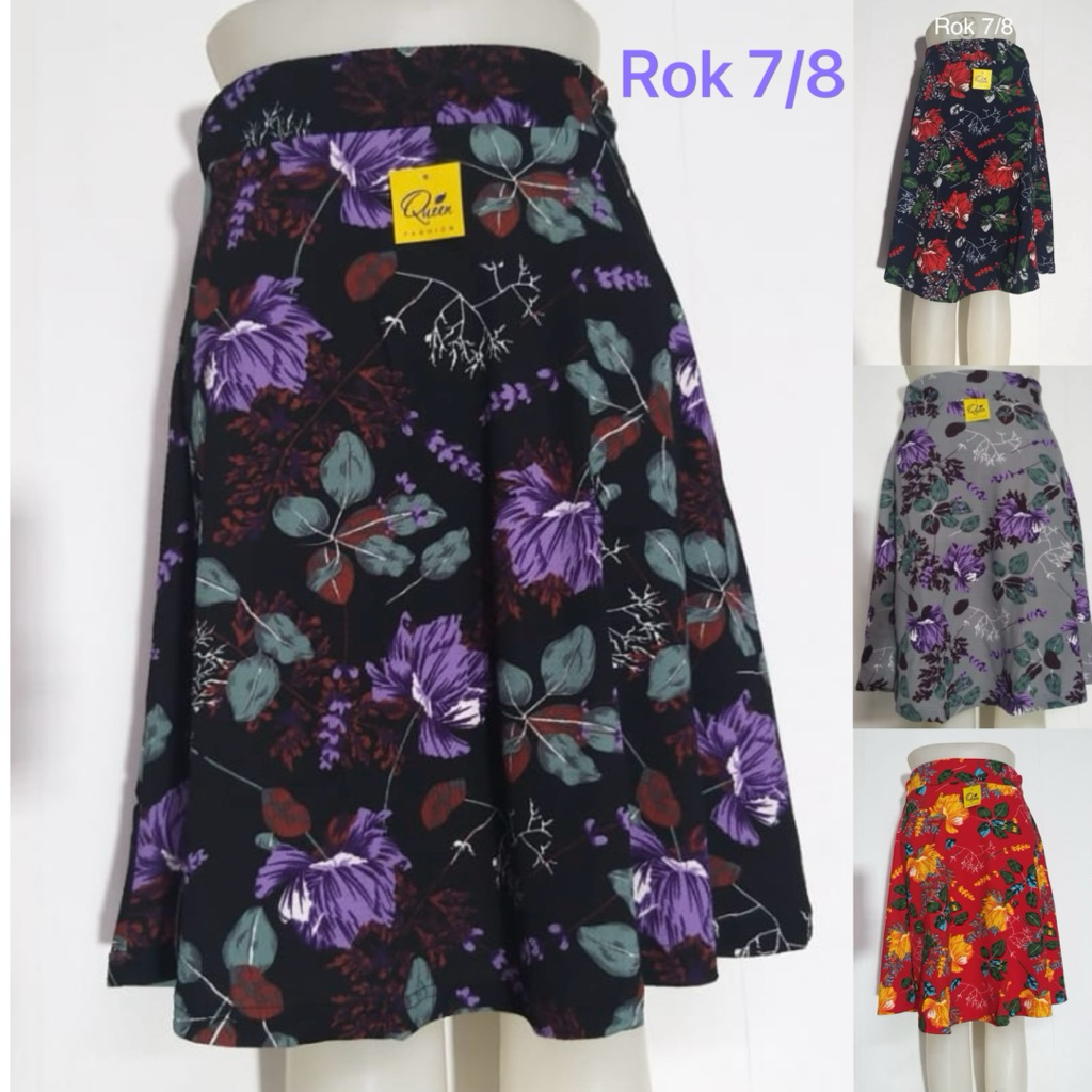 Rok Payung Pendek 7/8 Rok Wanita Motif Bunga
