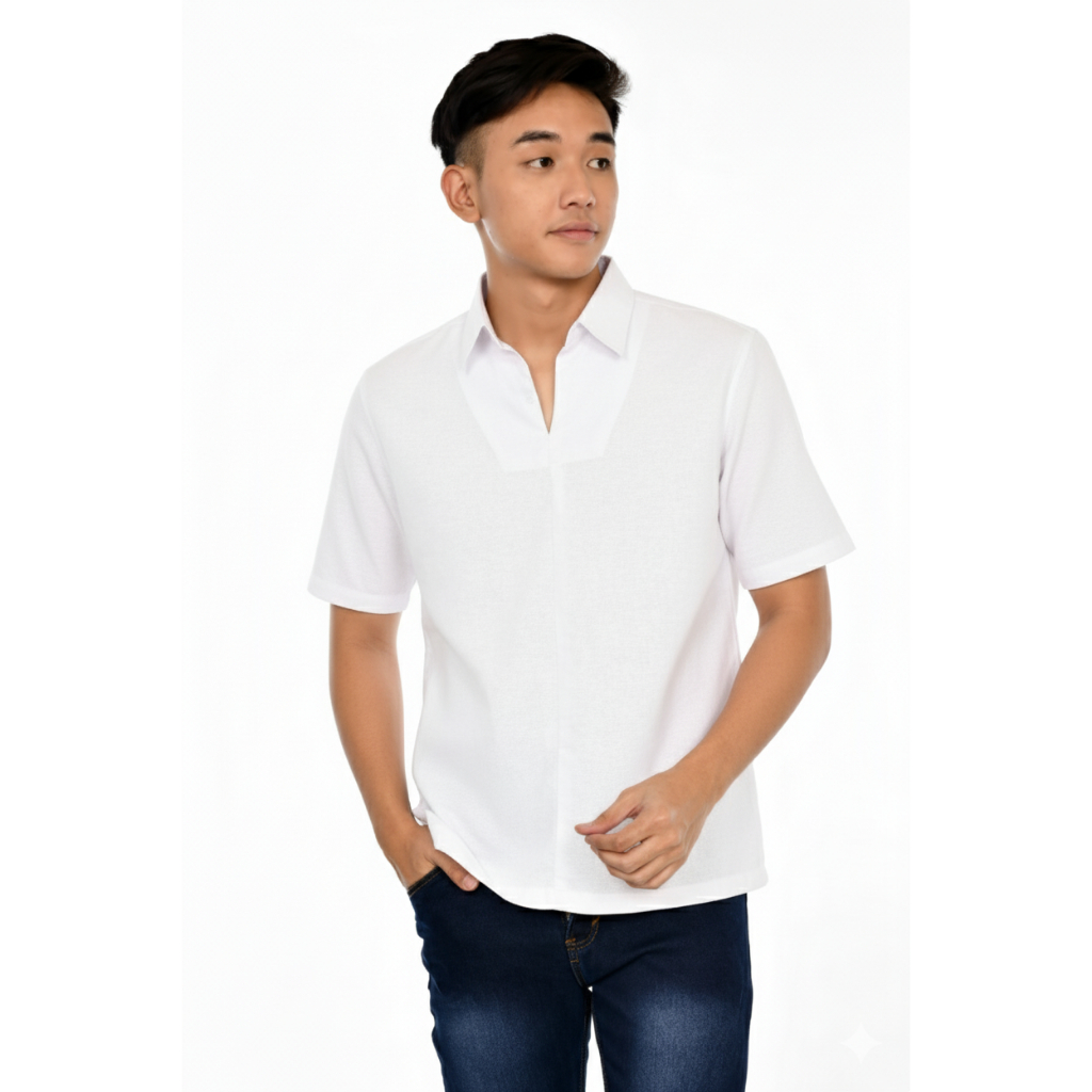 Kemeja Linen Shirt Pantai Pria Bahan Linen Polos Putih Hitam Lengan Pendek