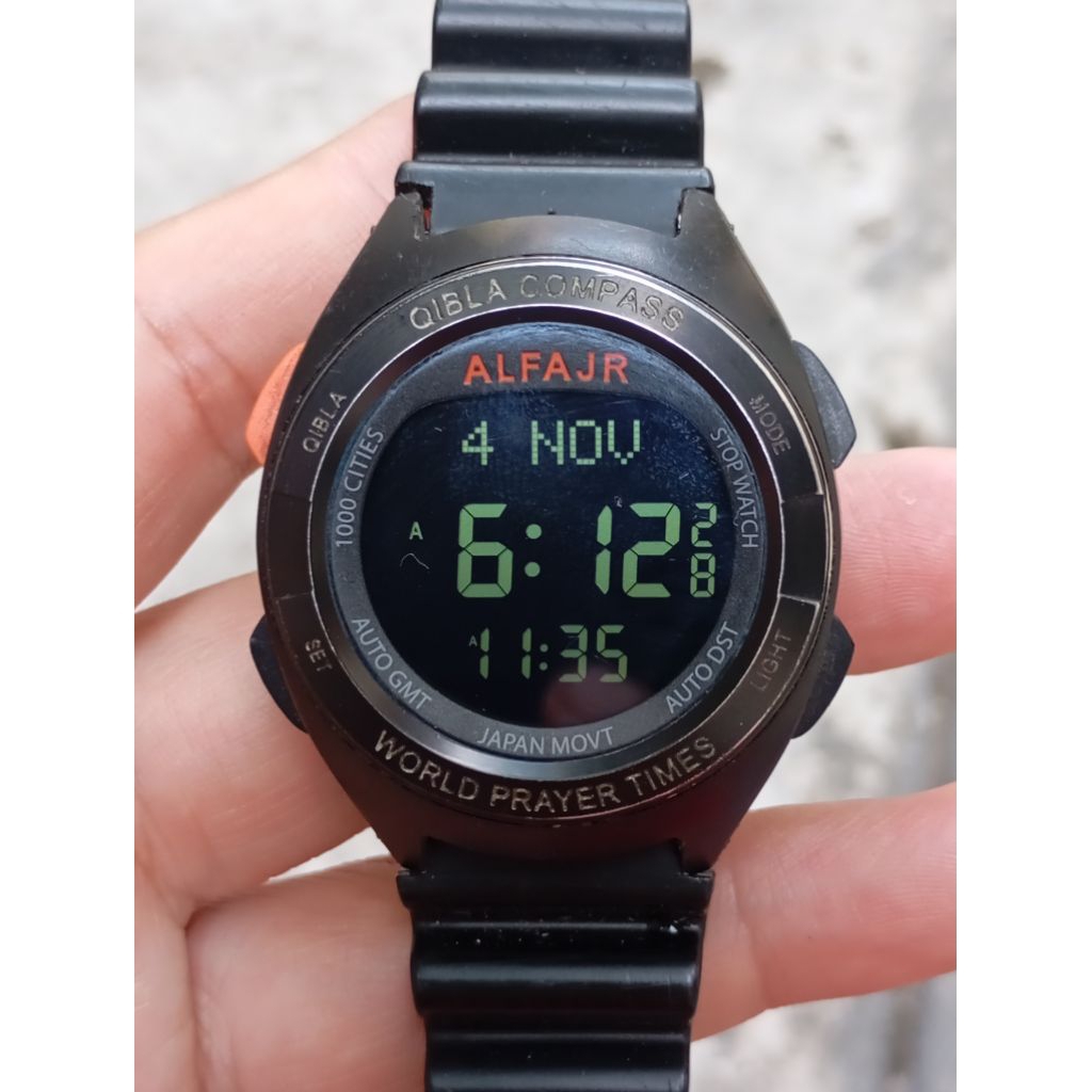 jam tangan alfajr digital alarm sholat dan kompas kiblat second bekas