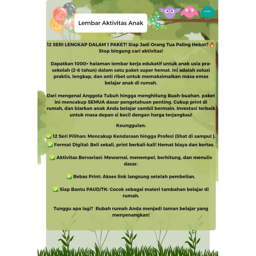 Worksheet anak usia 2 sd 6 tahun 12 seri PDF