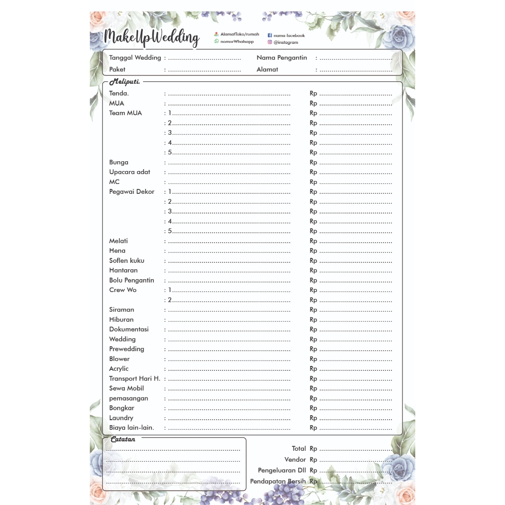 nota atau form order wedding custom ( ukuran F4 ) 1 buku kombinasi warna