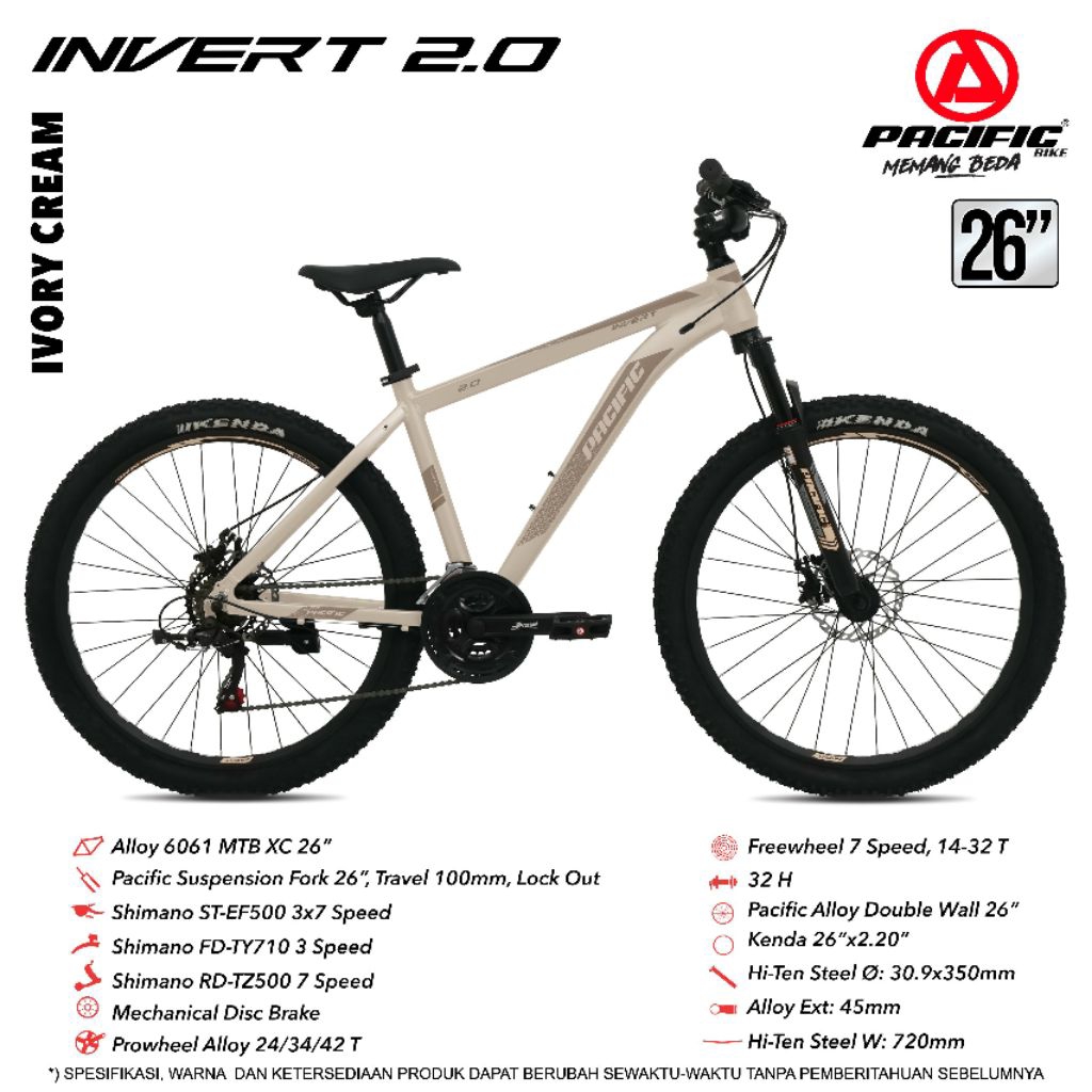 SEPEDA GUNUNG MTB PACIFIC 26 27.5 INCH MTB PACIFIC INVERT 2.0 FRAME ALLOY / VIGILON 2.0 FRAME ALLOY