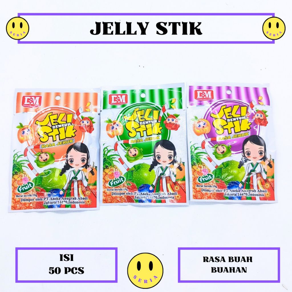 Permen jelly stik pendek dsm isi 50 pcs rasa buah buahan jeli stick yogurt grosir murah
