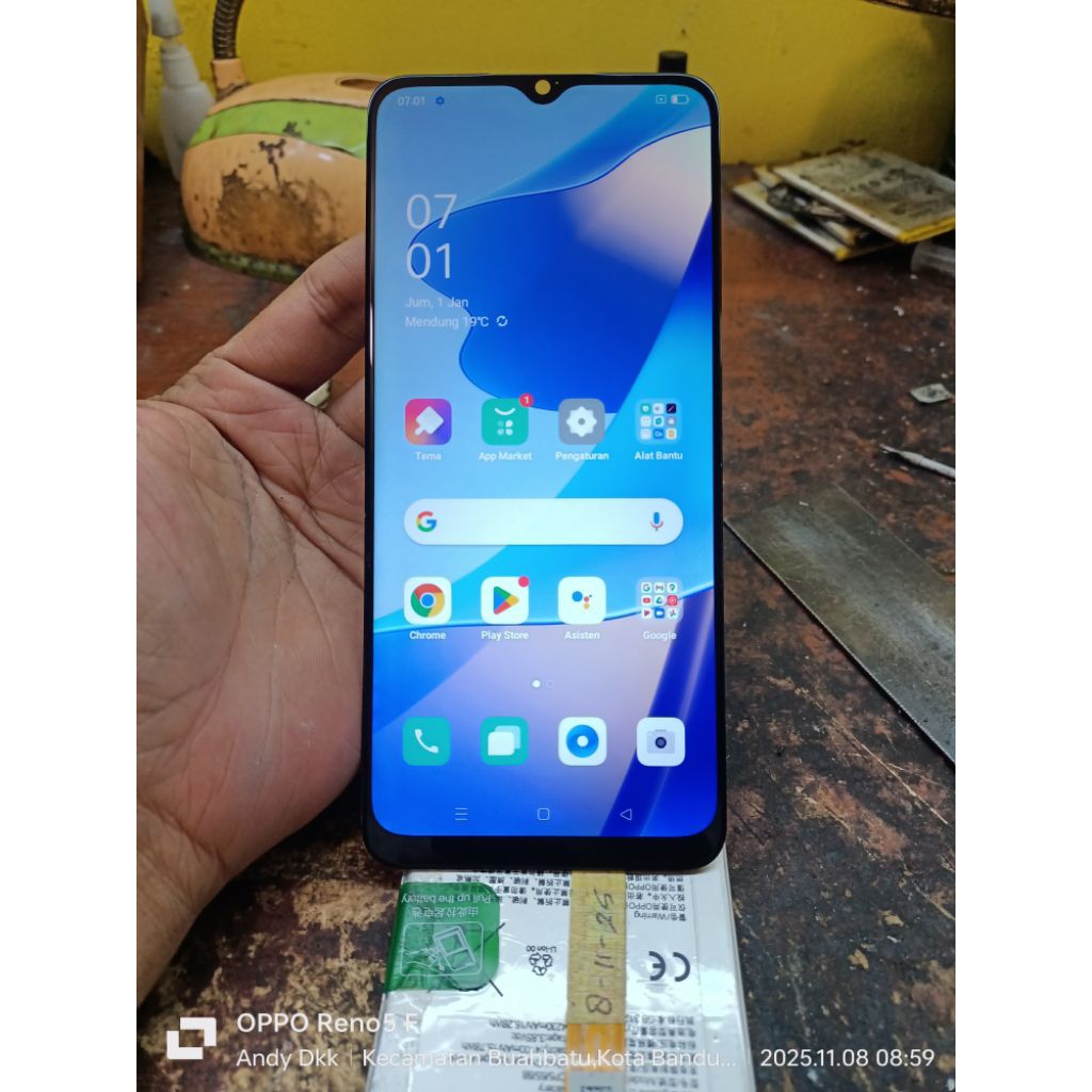LCD ORIGINAL COPOTAN REALME C25, suport Narzo 50A dan Oppo A16, hasil repair jumperan