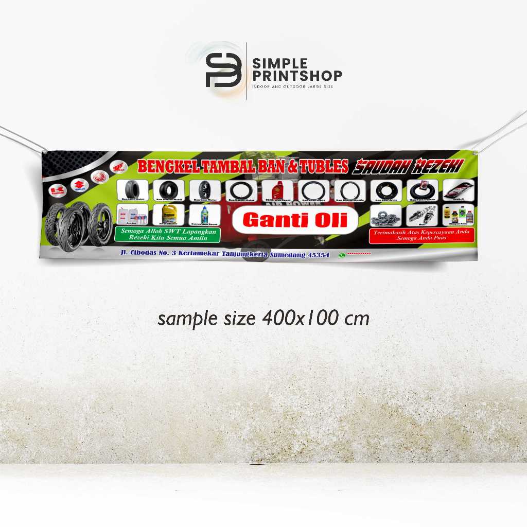 400x100 cm cetak spanduk banner bengkel tambal ban custom desain