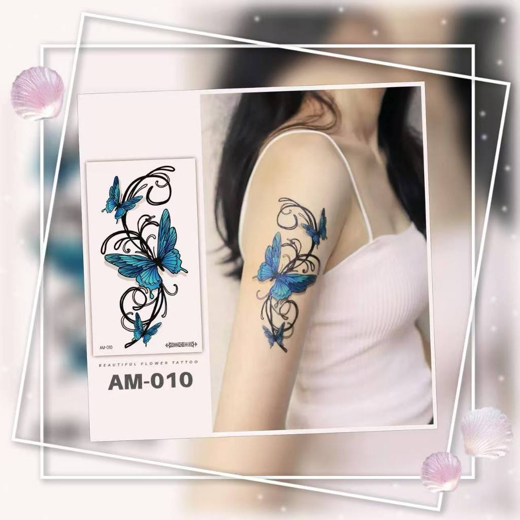 Tato Sementara Sticker tatto lengan gambar kupu biru